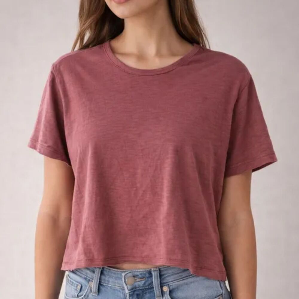 Athleta Mauve Lounge Crop Top Stretched Short Sleeve, Large (C6)